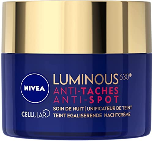 NIVEA Luminous 630 - Soin Nuit Visage Anti-Tache - Unificateur De Teint - Réduit Les Signes De L'Âge - Peau Régénérée - Thiamidol Breveté & Acide Hyaluronique - Tous Types de Peaux - 50 ml