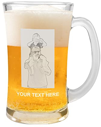 Zopmopae Personalisierter Bierkrug Personalisierter Bierkrug mit Foto & Text - Vatertags-Glas-Bierkrug mit eingraviertem Text für Ihn, Männer, Vater oder Ehemann, individuelle Vatergeschenke