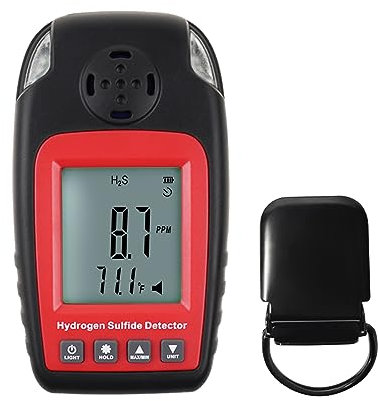 H2S Monitor H2S Gas Detector Portable Hydrogen Sulfide Detector Gas Leak Detectors & Alarms Electrochemical H2S TK338PLUS Meter Single Gas H₂S Sensor Poisoning Alarm with Clip and LCD Screen Backlight