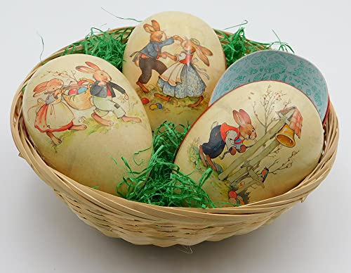 Nestler Juego de 3 huevos de Pascua para rellenar con nido y hierba de Pascua – Best of Happiness – Diseño aleatorio – Huevos hechos a mano de cartón – Regalo de Pascua