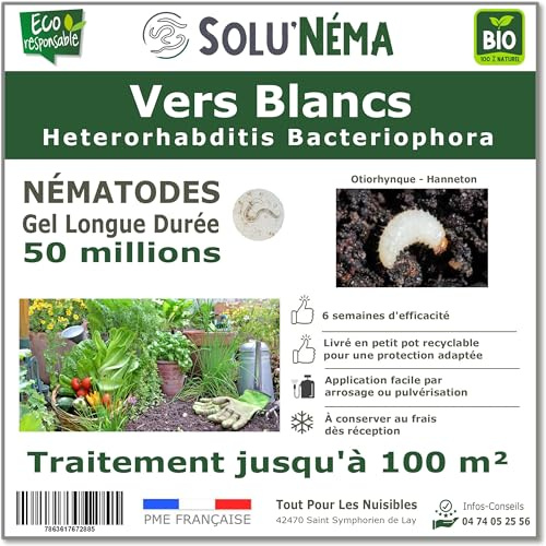SOLUNEMA - 50 millions de Nématodes HB Contre Les Vers Blancs - Formulation gel longue durée pour traiter jusqu'à 100 m² - Traitement biologique efficace contre la larve de hanneton et d'otiorhynque