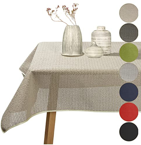 Cleanlevel EST 2016 Tischdecke Outdoor Wetterfest Abwischbar - Gartentischdecke rutschfest aus PVC Weichschaum, Tischschutz für Garten Balkon Terrasse (Beige, 110x140cm (BxL))