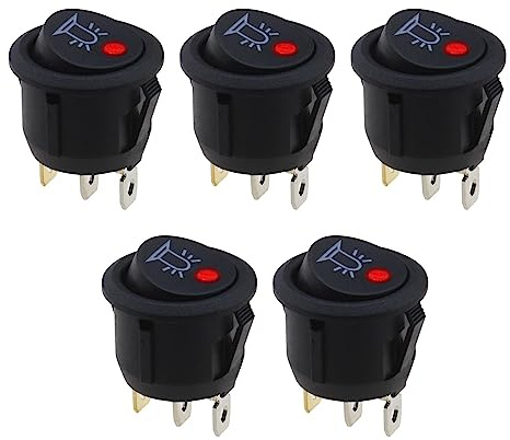 VGOL Runder Wippschalter, 12 V, 20 A, 3-polig, Ein-/Aus-Drucktaste, mit roter LED-Kontrollleuchte für 20 mm Befestigungslochdurchmesser, für Auto, LKW, Boot, 5 Stück