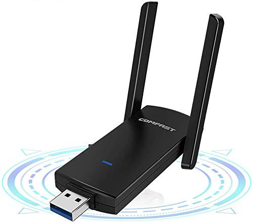 AC1300Mbps USB Wifi Dongle para PC, adaptador WiFi USB 5dBi doble banda 2.4G/5.8G USB Wifi adaptador de Internet para PC/escritorio/tableta/portátil, compatible con Windows 10/8/7/Vista/XP, Mac OS X