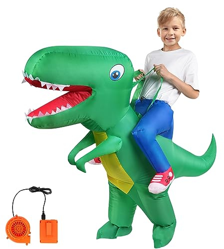 AOOWU Dinosauriekostym, UppblåSbar UppblåSbar UppblåSbar Kostym FöR Dinosaurier, T-Rex Blow Up-DräKt FöR Vuxna Barn, Roliga GröNa Dinosauriekostymer FöR Halloween Cosplay Masquerade Party