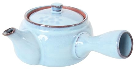 Mino Ware Teekanne aus japanischer Keramik, Blumenmuster mit Teesieb, hergestellt in Japan, Hellblau SYK001