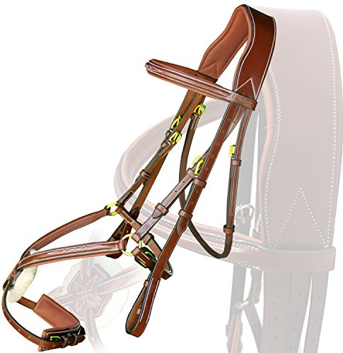 Exion Figure 8 English Jumping Bridle with Soft Padding & Rubber Reins | Anatomical Mono Crown | Grackle Noseband Mexican Bridle with Brass Buckles | Premium Horse Bridle for Jumping & Eventing