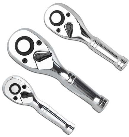 LEONTOOL 3-Piece Mini Ratchet Wrench Set, 1/2, 3/8, 1/4 Stubby Ratchet, 72-Tooth Reversible Quick-Release Small Ratchet, Durable CR-V Steel Full Polish Small Socket Wrench for Tight Space