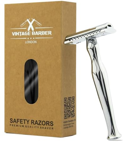 Double Edge Safety Razor for Shave | Skin & Head friendly | 0 Waste Razor for Men and Women | Metal Elegant Style | Eco-friendly | Premium Stainless Steel | Smooth Handle | VINTAGE BARBER LONDON