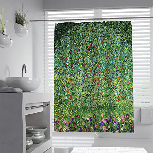WEECHAINGE Apfelbaum HD Kunstdruck Duschvorhang Gustav Klimt Stil Badezimmer Duschvorhang Botanisches Badezimmer Dekor wasserabweisender Stoff W180xL180cm