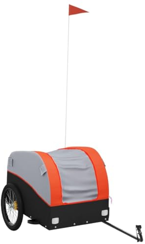 vidaXL Lastenanhänger für Fahrrad, Fahrradanhänger mit Deichsel Flagge, Transportanhänger Maximale Belastbarkeit 45 kg, Anhänger Fahrradwagen, Schwarz Orange Eisen