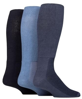 IOMI SOCKSHOP Footnurse Mens and Ladies Cushion Foot Bamboo Diabetic Knee High Socks Pack of 3 Denim 6-8.5 Unisex