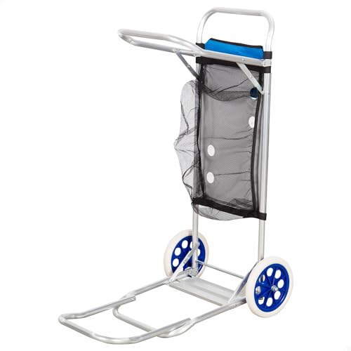 Aktive 62683 Chariot de Transport Pliable avec Poche et Grille auxiliaire, Roues de 21 cm, Structure et Plateau en Aluminium, Poids Maximum supporté 20 kg 42 x 100 x 50 cm