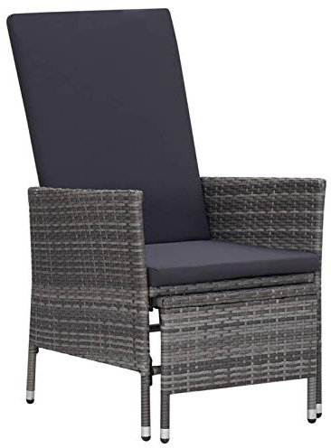 Rantry Garten Liegestuhl Möbel mit Auflagen Gartensessel mit Liegefunktion Gartensessel mit Verstellbarer Rückenlehne Liegesessel Relaxstuhl Poly Rattan Grau