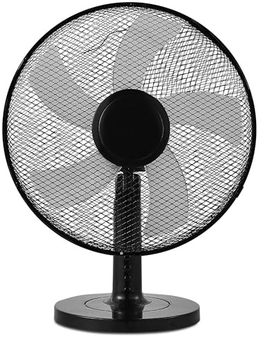 TIENDA EURASIA - Ventilador de Mesa Silencioso | Ventilador 35 W de Potencia | 3 Velocidades | 2 Posiciones Fijo/Rotativo | 5 Aspas de Metal | Ø31 cm x 48 cm (Negro)