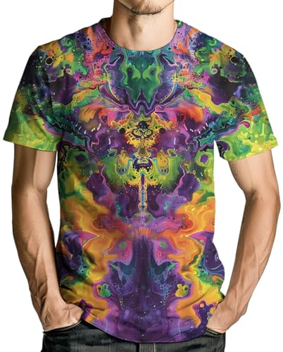 RASBCTK Psykedelisk batikskjorta för män kvinnor grafiska t-shirts unisex 3D-tryckta kortärmad nyhet toppar T-shirts, Färg, S