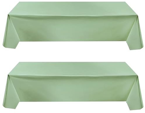 2Pcs 137x274cm Plastic Sage Green Table Cloths Party,Sage Green Party Supplies Decoration Large Plastic Table Cloth Rectangular for Picnic,Halloween,Christmas,Kid Adult Birthday Party Tablecloth