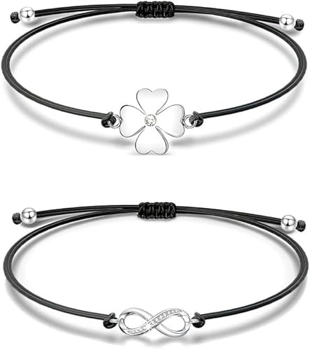 HSAJS Pulsera de Plata de ley para Mujer, Pulsera Infinito,Pulsera de Amistad, Trenzado Cuerda Antialergica Suerte Amuleto, Regalos de Amistad para Chica