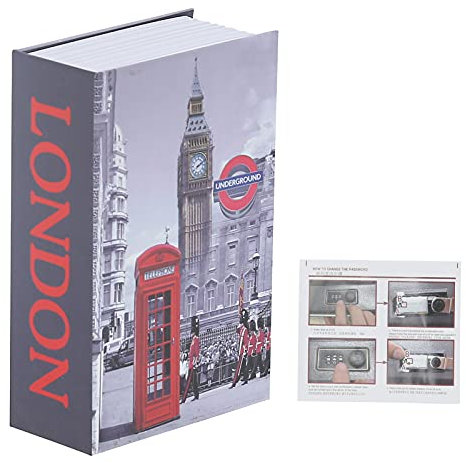 Diversion Book Safe Storage Box, London Clock Dictionary Secret Safe with Combination Lock, Hollow Hidden Compartment, Portable Diversion Book Hidden Safe