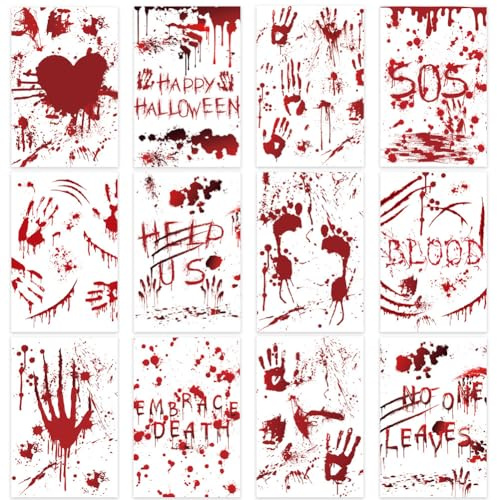 MPQDFG 24 Stück Halloween Party Einladungskarte, Riesige Blutige Handabdruck Postkarte, Halloween Blutfleck Einladungskarte, Verwendet Für Halloween Dekoration Gruselige Party Dekoration