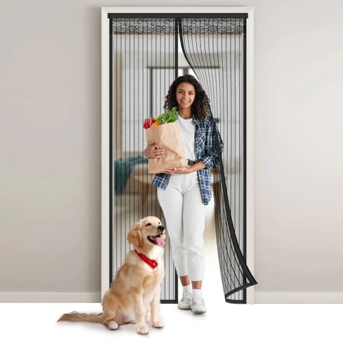 Kiaitre Fliegengitter Tür, Magnet Insektenschutz Tür 90x210cm, 4cm Breites Klettband, Klebemontage Ohne Bohren, Magnet vorhang Für Balkontür, Wohnzimmer, Schiebetür, Terrassentür und Kellertür