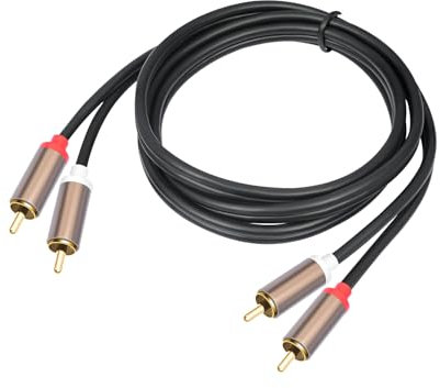 Câble Audio Stéréo RCA pour Amplificateurs, 3 Mètres Câble Cinch 2 RCA mâle à 2 RCA Mâle, Enceintes Actives ou Caissons de Basse, Connecteurs Plaqués Or, Double Blindage pour Home Cinéma HiFi Noir