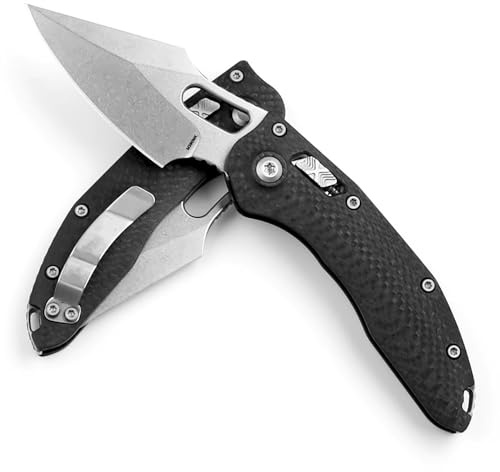 Klappmesser 8.4 Taschenmesser Aus Edelstahl & Kohlefaser, Outdoor knopfdruck Stahl edc messer klinge loch, survival carbon neck knife messer tanto mit Axis lock & Clip, Premium, Geschenk für Männer