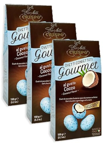 3X Crispo Ovetti Confettati Gourmet Cioccolato Fondente al gusto Cocco 150g