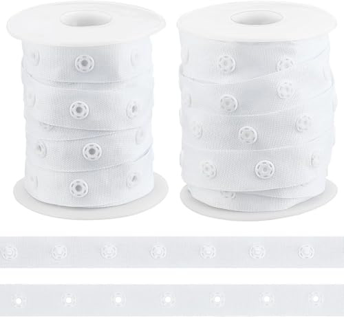 Popper Tape Snap Stud Press Fastening Sewing Duvet Cover Tape Black Or White (White, 2 Metres)