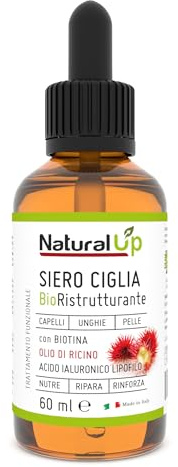 Siero Ciglia e Sopracciglia 60ml | Effetto Allungante e Rinforzante Naturale con Olio di Ricino, Biotina, Vitamina E e Acido Ialuronico Lipofilo | Formula Funzionale Complex Multiuso, No Astuccio