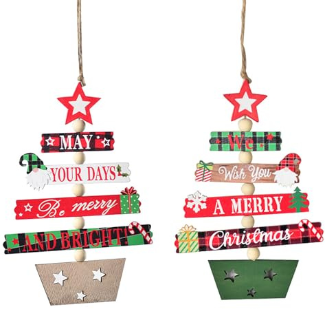2 Stück Weihnachtsbaumschmuck aus Holz, hängende Ornamente für Weihnachtsbaum-Anhänger, festliches Handwerk für Heimdekoration, einzigartiges Design, warmer Urlaub
