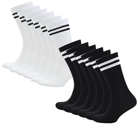 6 Paires Chaussettes de Sport, pour Homme et Femme Chaussette Blanches Chaussettes Hautes de Tennis Respirantes Absorbantes Chaussettes Running Femme Homme 38-43