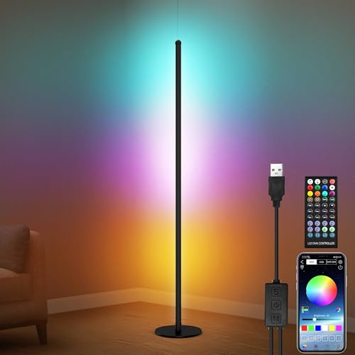 Smart LED Corner Floor Lamp 156cm Tall 16 Million Colour Changing RGB Corner Light with Music Sync, Remote, App Control, Timing, Modern Mood Lighting for Living Room, Bedroom