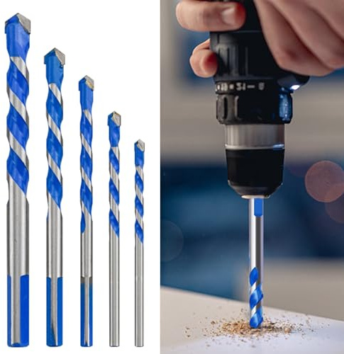 5 Pcs Tile Drill Bits Set 4/5/6/8/10mm, Concrete Shockproof Hammer Tip Masonry Drill Bits for Ceramic Porcelain Glass Tile Brick Concrete