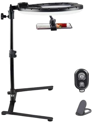 Desk Ring Light with Stand Phone Holder Overhead Camera Mount Flexible Arm Clamp for Vlogging Live Streaming YouTube Video Recording Baking Crafting
