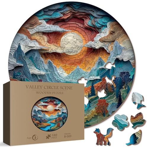 Valley Landscape Wooden Puzzle for Adults 180 Pieces, Nature Scenic Wood Puzzle for Adults, Unique Shaped Forest Puzzle 180 Pieces