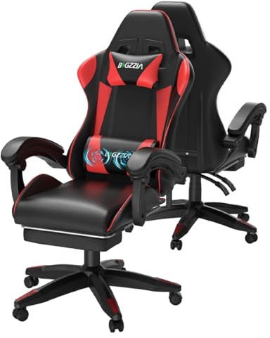 Racingreat Massage Gaming Chair with Footrest for Adults(Red) | Ergonomic,Footrest,Height Adjustable,Reclining,Headrest,Lumbar Support,Armrests,High-Back Ergonomic Chair,360°-Swivel