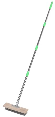 Hyuduo Cepillo de Piso de Acero Inoxidable Escoba de Alambre de Acero Inoxidable Fregadora de Cubierta de Acero Inoxidable con Mango Ajustable de 80-160 Cm Cabezal de 30 Cm para