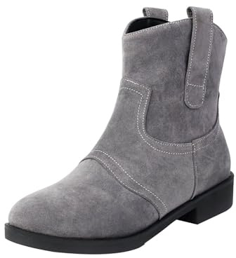 Cocila Botas Vaqueras Modernas Y Holgadas Para Mujer, Estilo Vaquero Desgastado, De Montar Tacón Plano Con Cremallera Lateral, Botines Blancos Mujer Agua Altas Piel Negro Negros Tacon Cuña