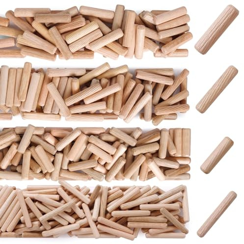 150Pcs Wooden Dowel Pins Kit 1/4 x 1-3/16 Inch Small Fluted Wood Dowels Pegs Hardwood Pin for Furniture Woodworking Crafts, Furniture, Door, DIY