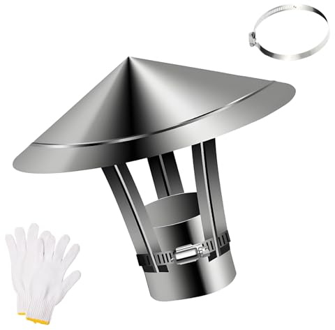 Comignolo Canna Fumaria Cappello Camino Antipioggia in Acciaio Inox, Diametro 50 mm-300 mm Terminale Canna Fumaria, Stufa Pellet Tappo Di Sfiato, Facile Da Installare(180mm/7.1in)