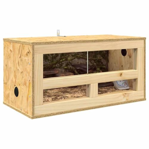 Terrarium aus Holz, Terrarium Futterbox für Reptilien, Amphibien, Braun, 60 x 30 x 30 cm, OSB