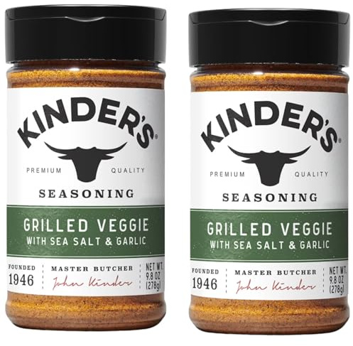 Kiner Grilled Veggie Seasoning with Sea Salt & Garlic, Pack of 2 – Smoky All Purpose Spice for Vegetables, Chicken & Skewers, 0 Calories Per Serving, 9.8 oz Each, 556 Total Servings