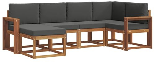 vidaXL Outdoor-Sofagarnitur mit Kissen 6 pcs Natur und Anthrazit, Outdoor-Sofa-Set, Moderne Terrassenlounge, langlebige Gartenmöbel, modular, Terrassensitzmöbel
