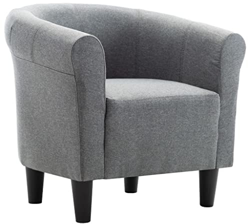 Roanoer Sillón Chesterfield de tela gris claro, elegante sillón de salón con reposabrazos curvos, para salón, oficina y recepción, moderno sillón de cóctel 70 x 56 x 66 cm