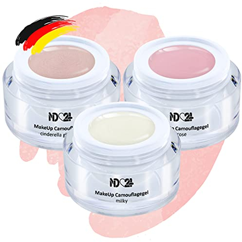 ND24 NailDesign® Make Up Camouflage Gel Set – Perfekt für Babyboomer UV Gel Nägel – Aufbaugel für Gelnägel, Builder Gel, Fiberglas Gel, Acryl Gel – 3x Veganes Nagel Gel UV à 5ml – Made in Germany