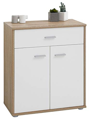 CARO-Möbel Kommode Sideboard Schrank Tommy in Sonoma Eiche/weiß, Anrichte mit 1 Schublade und 2 Türen