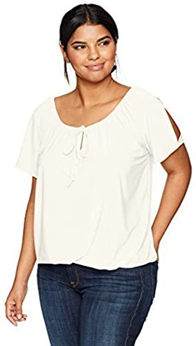 Star Vixen kvinnors plus-storlek shrt/slits SLV nyckelhål slips bondetopp W bubbla fållad blus