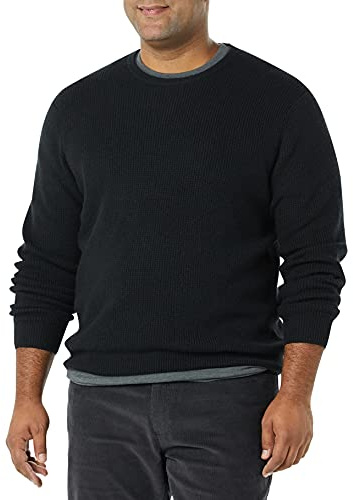 Amazon Essentials Herr långärmad mjuk beröring våffelsöm rund hals, svart, XX-Large
