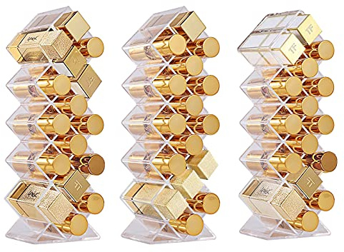 Lolalet 3 Pack Lipstick Holder Organizer, 48 Spaces Acrylic Stackable Fish Shape Lipsticks Tower Lipgloss Display Stand, Clear Lip Gloss Organizers Storage Box -16 Slots